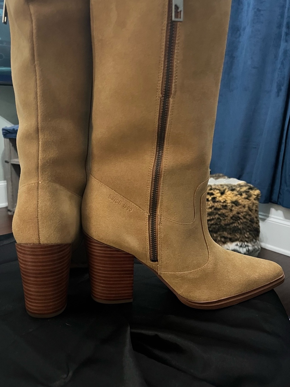 Franco Sarto Tan Suede Mid-Calf Block Heel Boots